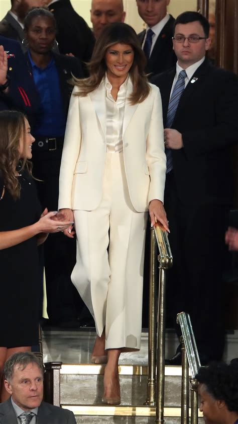 white christian dior pantsuit worn by melania|Melania Trump wore a white pantsuit to the State of the union and .